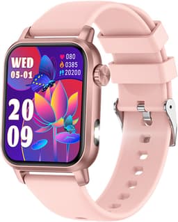 Smartwatch voor Dames en Heren - RVS, Siliconen Bandje - Hartslagmeter - Stappenteller - Slaapmonitor - Multisport - Compatibel met Android en iOS - Waterproof - Zwart en Roze — thumbnail 2