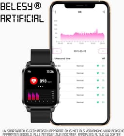 Belesy® ARTIFICIAL - Smartwatch Dames - Smartwatch Heren - Horloge - 1.70 inch – kleurenscherm – Stappenteller – Calorieën - Gezondheidsindicatoren – Je eigen foto als wijzerplaat - Leer – Bruin – Zwart - Moederdag — thumbnail 12
