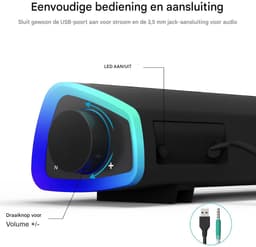 longziming -Luidspreker – USB Computerluidspreker met LED Regenboogverlichting – 2 Full-Range Speakers – Schuin Ontwerp en Volledig Compatibel – voor PC, Laptop en Tablet — thumbnail 2