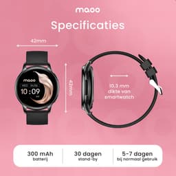 Maoo Ventura AMOLED Smartwatch Dames - RVS en 4x Siliconen Bandje - Stappenteller - Hartslagmeter - Slaapmonitor - Multisport - Geschikt voor Android en iOS - Zwart — thumbnail 8