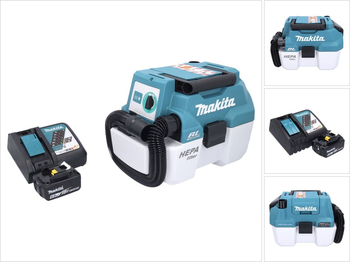 Makita DVC 750 LRG1 accustofzuiger LXT 18 V 67 mbar 7,5 l borstelloos + 1x accu 6,0 Ah + oplader — afbeelding 1