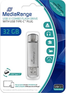 MediaRange USB Stick 32GB | Combo USB 3.2 Gen 1 met USB-A en USB Type-C | Zilver — thumbnail 4