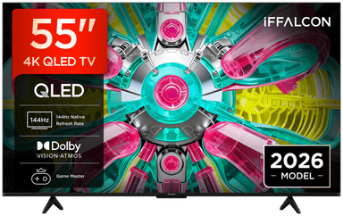 iFFALCON 55U75A 55" 4K QLED, HDR, Google TV, Dolby Vision, HDR10+ & Atmos, 144Hz VRR, FreeSync Premium, Game Master, Spraakbediening, Google Assistent, Google Cast, AirPlay 2