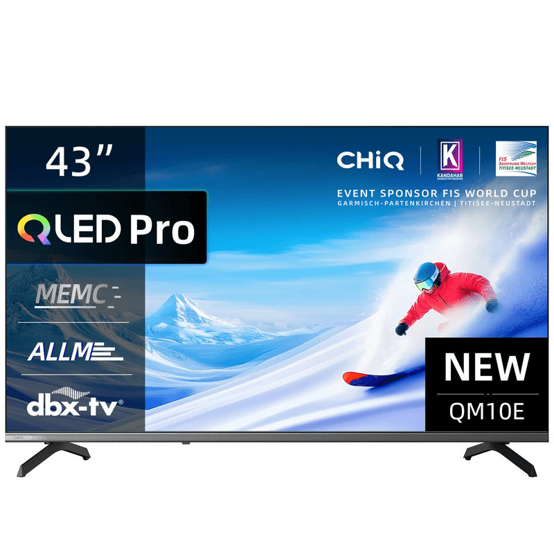 CHiQ U43QM10E 43 inch 4K Ultra HD QLED smart tv met smart Google TV, HDR10, VRR & ALLM, ultradun metaalrandloos ontwerp, Dolby Audio, triple tuner (DVB-C/T/T2/S/S2) en dual-band wifi. — afbeelding 1