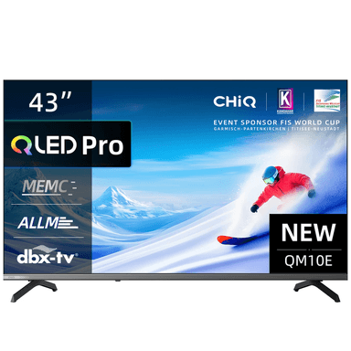 CHiQ U43QM10E 43 inch 4K Ultra HD QLED smart tv met smart Google TV, HDR10, VRR & ALLM, ultradun metaalrandloos ontwerp, Dolby Audio, triple tuner (DVB-C/T/T2/S/S2) en dual-band wifi.