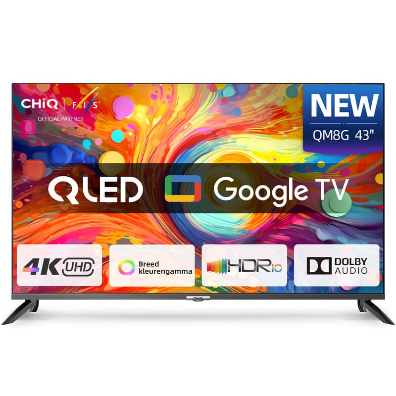 CHiQ U43QM8G 43" QLED - 50Hz, 4K, Google TV, HDR10 + HLG, Dolby Audio — afbeelding 1