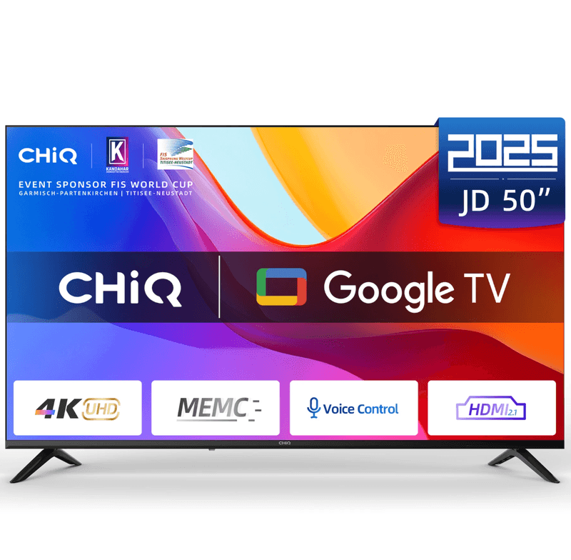 CHiQ U50JD 50 Inch (127 cm) 4K Ultra HD Smart TV, Google TV, HDR10, MEMC & ALLM, Bluetooth 5.1, 5000:1 Contrast, Dolby Audio, Metaal Randloos Design — afbeelding 1