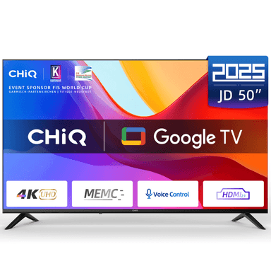CHiQ U50JD 50 Inch (127 cm) 4K Ultra HD Smart TV, Google TV, HDR10, MEMC & ALLM, Bluetooth 5.1, 5000:1 Contrast, Dolby Audio, Metaal Randloos Design