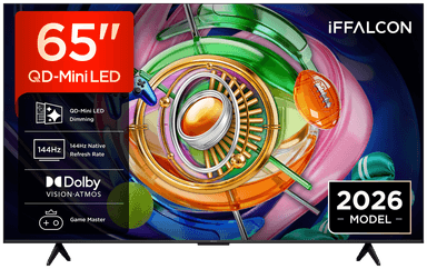 iFFALCON 65U85A 65” QD-Mini LED, 4K HDR, Google TV, Dolby Vision, HDR10+ & Atmos, 144Hz VRR, FreeSync Premium, Game Master, Spraakbediening, Google Assistant, Google Cast, AirPlay 2