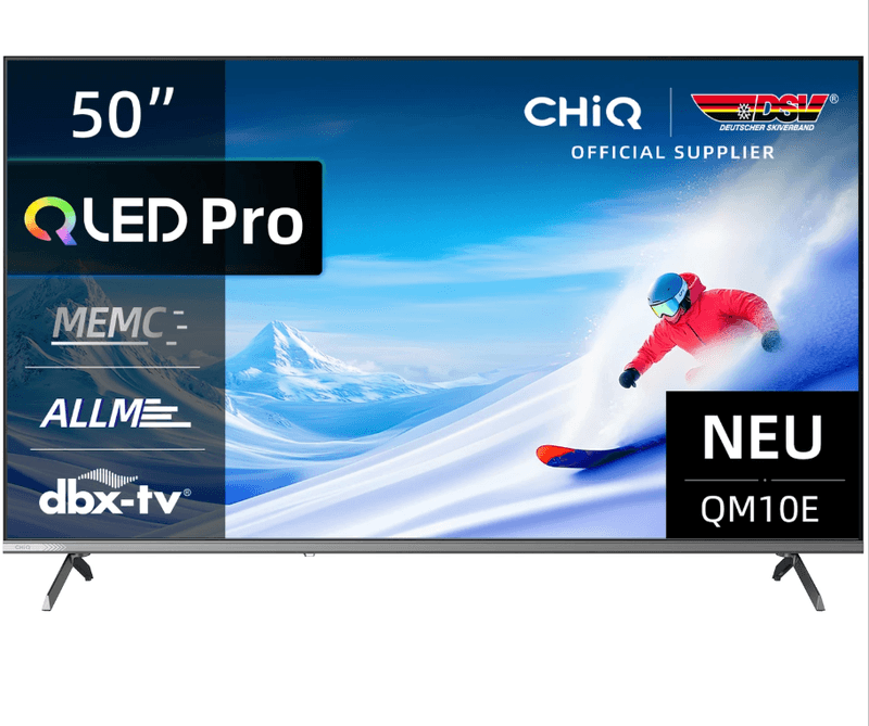 CHiQ U50QM10E QLED TV, UHD, metalen randloos ontwerp, Google TV, DLG 120 Hz, HDR10, 10-bit paneel, DVB-T2/C/S2, Netflix, YouTube, Prime Video, LAN/WLAN, 3x HDMI, 2x USB, CI+, ECO-G — afbeelding 1