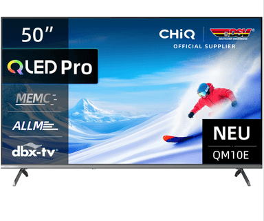 CHiQ U50QM10E QLED TV, UHD, metalen randloos ontwerp, Google TV, DLG 120 Hz, HDR10, 10-bit paneel, DVB-T2/C/S2, Netflix, YouTube, Prime Video, LAN/WLAN, 3x HDMI, 2x USB, CI+, ECO-G