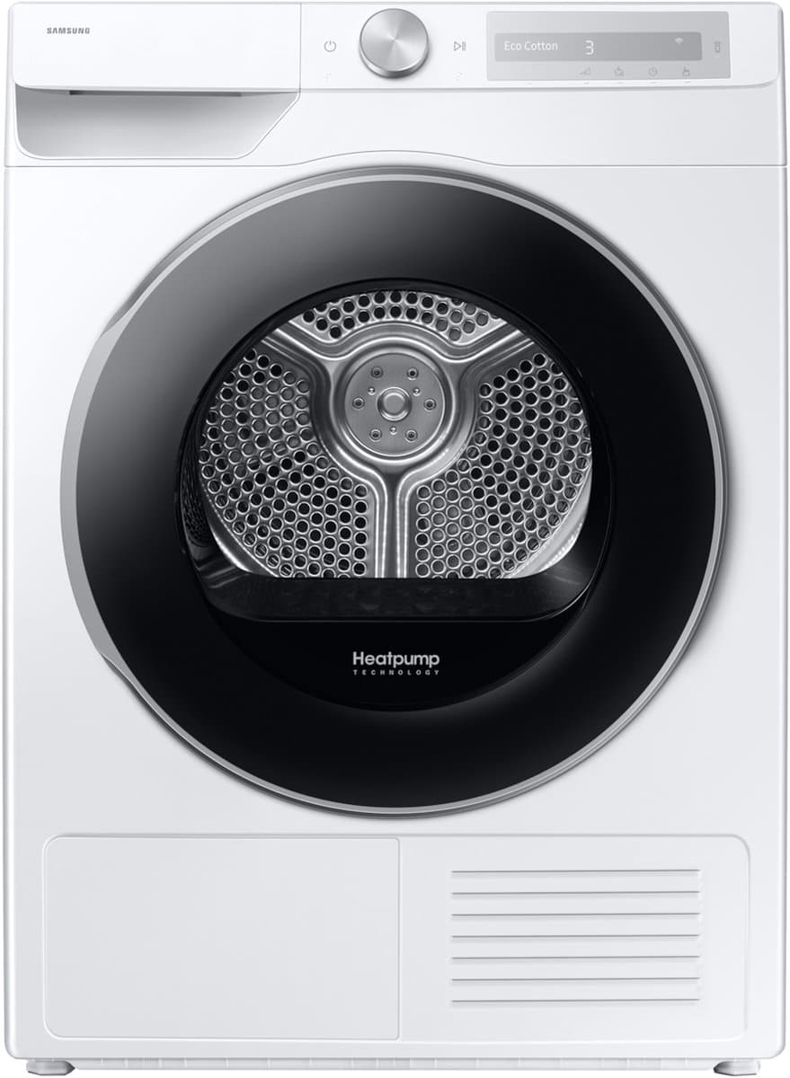 Samsung DV90DG6845LH, Vrijstaand, Voorlader, Warmtepomp, Wit, Draaiknop, Touch, Rechts — afbeelding 1