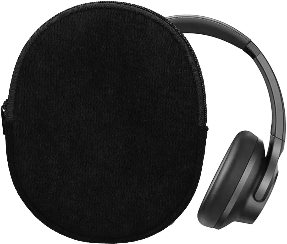 kwmobile headset case geschikt voor Anker Soundcore Q20i hoes - 22,5 x 17 cm - Koptelefoon cover met rits - Neopreen en ribfluweel - In zwart — afbeelding 1