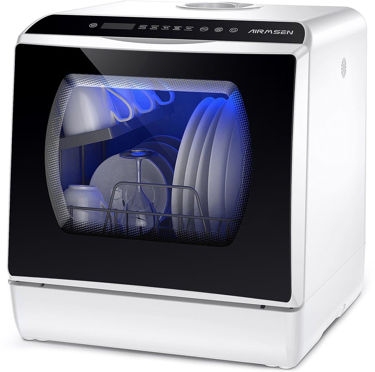 AIRMSEN Mini Vaatwasser - Vrijstaand - Watertank 5L - 5+1 Programma's - 4 Couverts - 42.5 cm - Zwart/Wit — afbeelding 1
