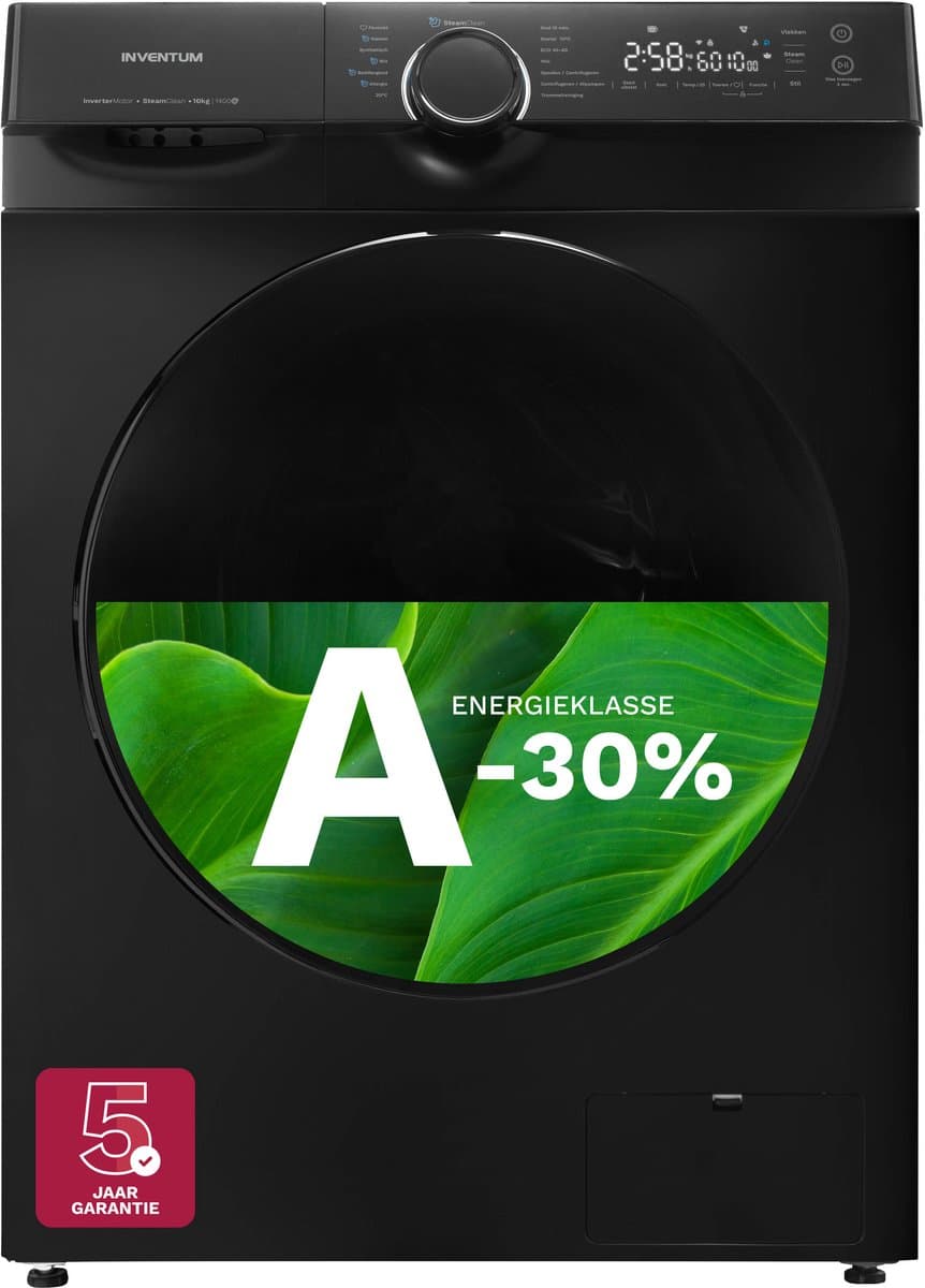 Inventum VWM1010B - Wasmachine - 10kg - 14 programma's - 1400 toeren - Energieklasse A-30% - Steam Clean - Stil: 72 dB - Zwart — afbeelding 1