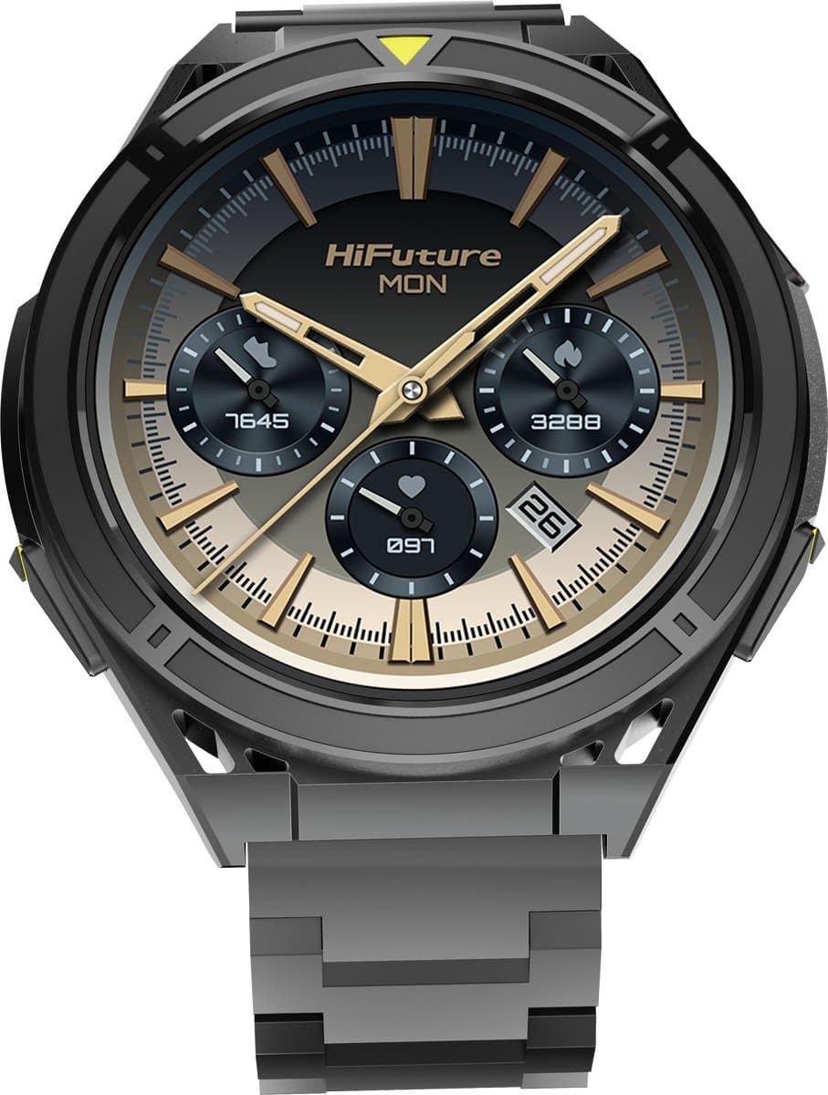 HiFuture Active Smartwatch - Zwart/Geel - 1.43" amoled scherm - GPS - Kompas - Hoogtemeters — afbeelding 1