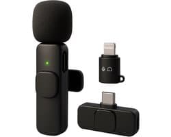 Nuvance Draadloze Microfoon - Geschikt voor Usb-C & 8-Pin - Lavalier - Microfoon Draadloos - Dasspeld - Plug & Play