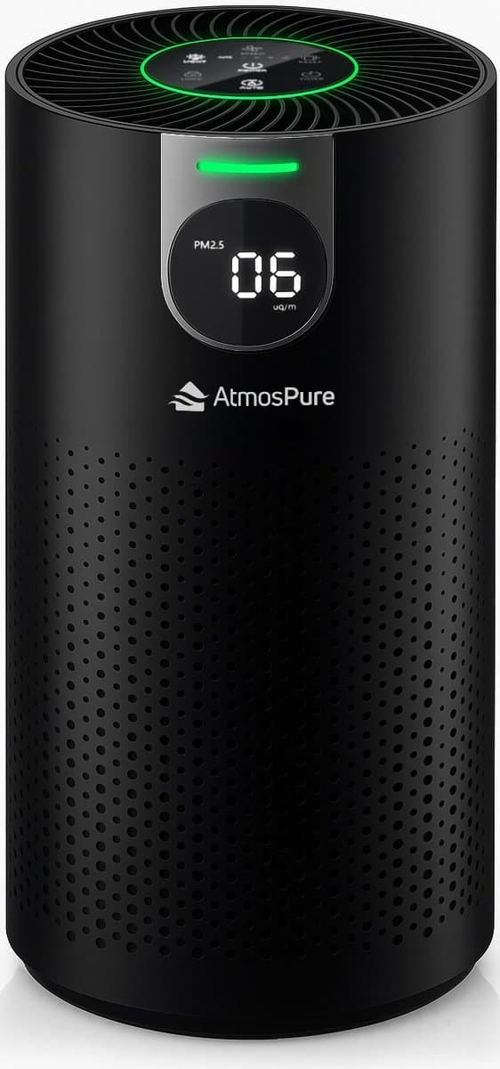 AtmosPure® CleanAir Luchtreiniger - Air Purifier met vervangbaar HEPA 13 + Koolstof filter - CADR 250 m³/h - Zwart - Voor 98 m² - Filtert pollen, huisstofmijtallergenen en fijnstof - 3 standen + stille slaapstand - Luchtkwaliteit Sensor — afbeelding 1