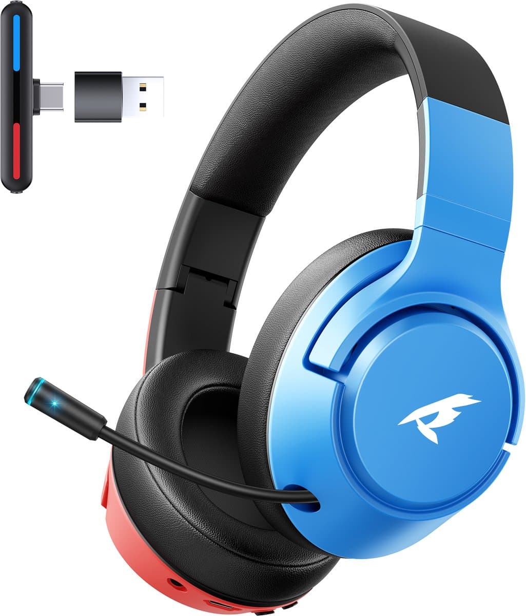 Picun × CINPUSEN CG-01 - 2.4GHz Draadloze Gaming Headset - Nintendo Switch koptelefoons - Over ear koptelefoon met microfoon - Blauw rood — afbeelding 1