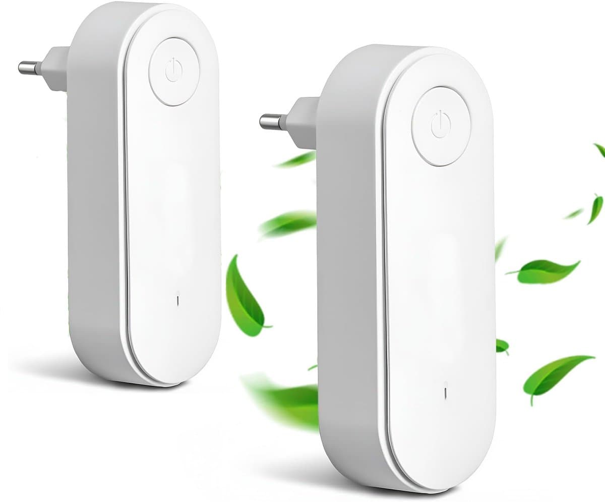 Plug in luchtreiniger-2 stuks plug in luchtreiniger kattenhaar-Luchtreiniger - mini-luchtreiniger met stekker - voor slaapkamer, huis en woonkamer, verwijdert rook en stof - wit - 11 x 3,7 cm — afbeelding 1