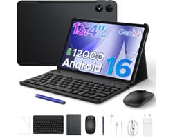 Aorlym P13 Pro - Tablet - 12 GB RAM + 256 GB ROM (2 TB/TF) - 13,4 inch tablet FHD+ 120 Hz - Android 16 - UNISOC T7280 - 12000 mAh - 4G LTE - Wi-Fi 5 - Bluetooth 5.0 - Inclusief toetsenbord, muis, Stylus en hoesje - Dubbele luidsprekers - Zwart