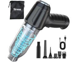 Sireza T2 - 3-in-1 kruimeldief - kruimelzuiger - kruimeldief snoerloos -6 opzetstukken - mini handstofzuiger - nat en droog - thuis, dierenhaar en auto - air duster - opbergtas
