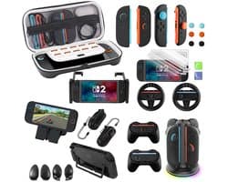 PlayCool 23-in-1 Accessoirebundel voor Nintendo Switch 2 – Beschermhoes, Screenprotectors, Thumb Grips, Joy-Con Siliconen Covers, Stuurset, Controller Grips, Oplaadstation, Playstand & Game Muisset