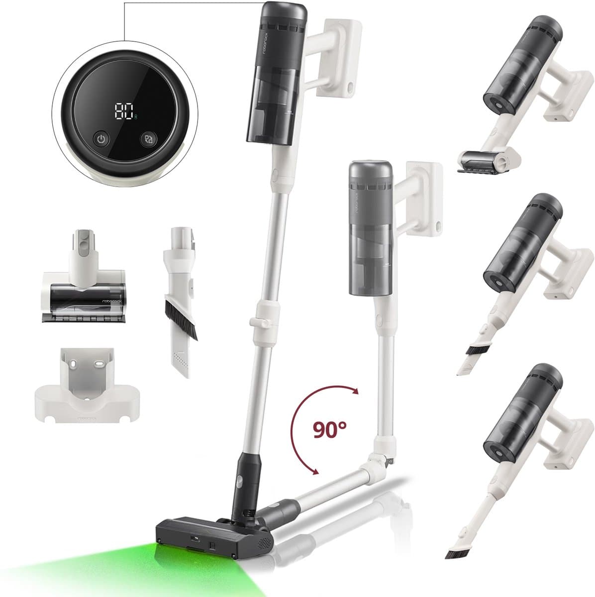 Roborock H60 Pro Draadloze Steelstofzuigers -Stofzuiger - Multifunctioneel-5-traps filtersysteem - LED-scherm - Verwijderbare batterij - 90° bocht - 140° groene verlichting — afbeelding 1