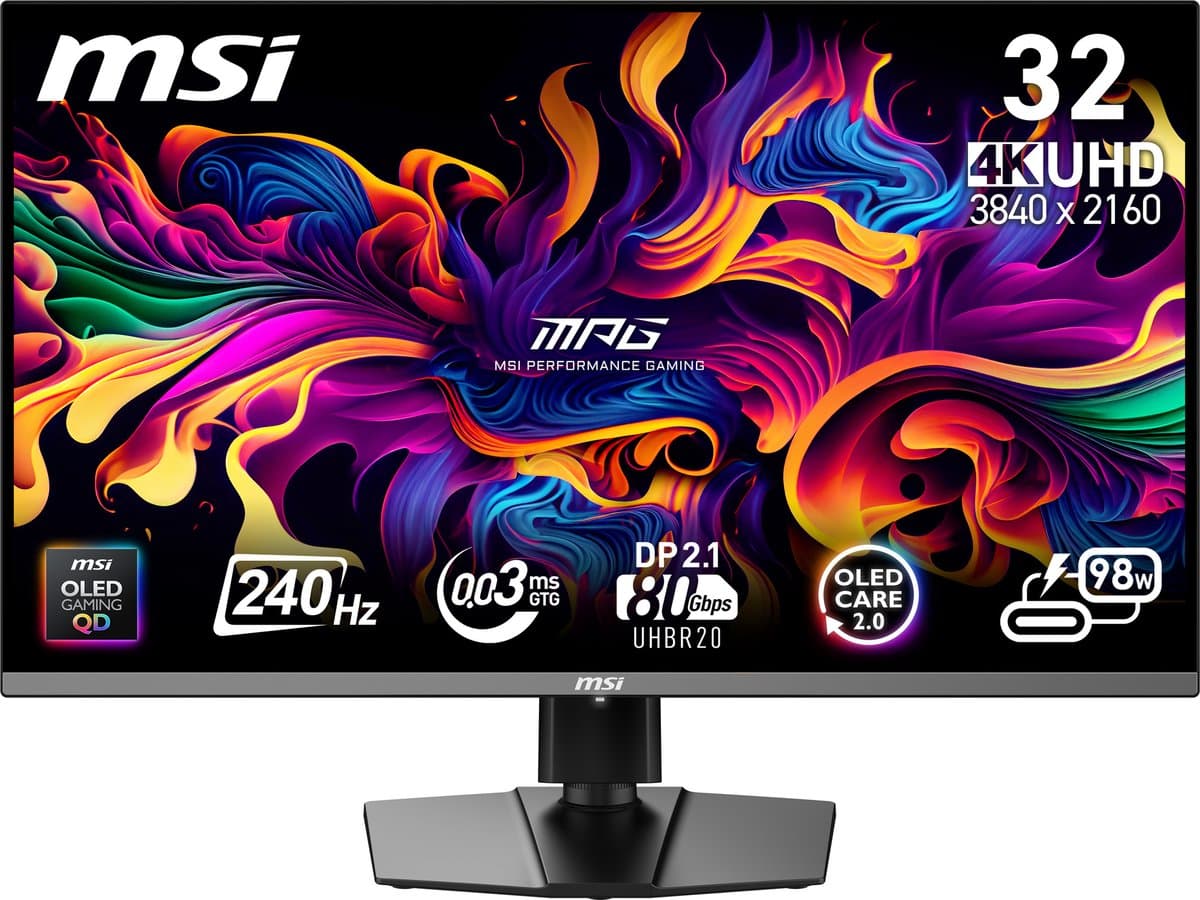 MSI MPG 322URX QD-OLED - 4K UHD Gaming Monitor - 240hz - 32 inch - USB-C PD 98W - DisplayPort 2.1 — afbeelding 1
