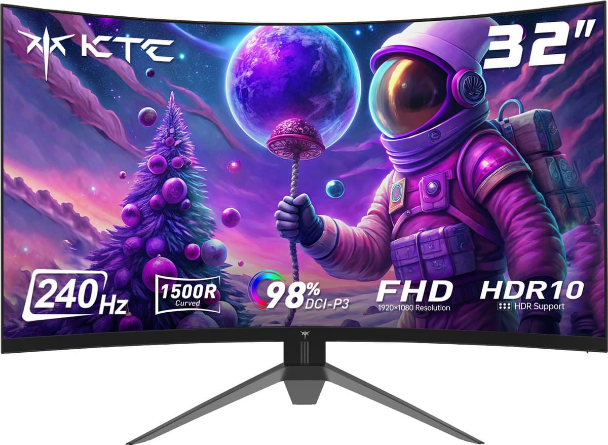 KTC H32S17F 32'' Curved Gaming Monitor, 1920*1080 HVA Paneel, 240Hz Refresh Rate, 125% sRGB, 3500:1 Contrastratio, Adaptive Sync, HDR10, 3ms Reactietijd, 2*HDMI2.0 1*DP1.4 1*USB2.0 1*Audio, VESA Montage, Verstelbare Kanteling, Weinig Blauw Licht — afbeelding 1
