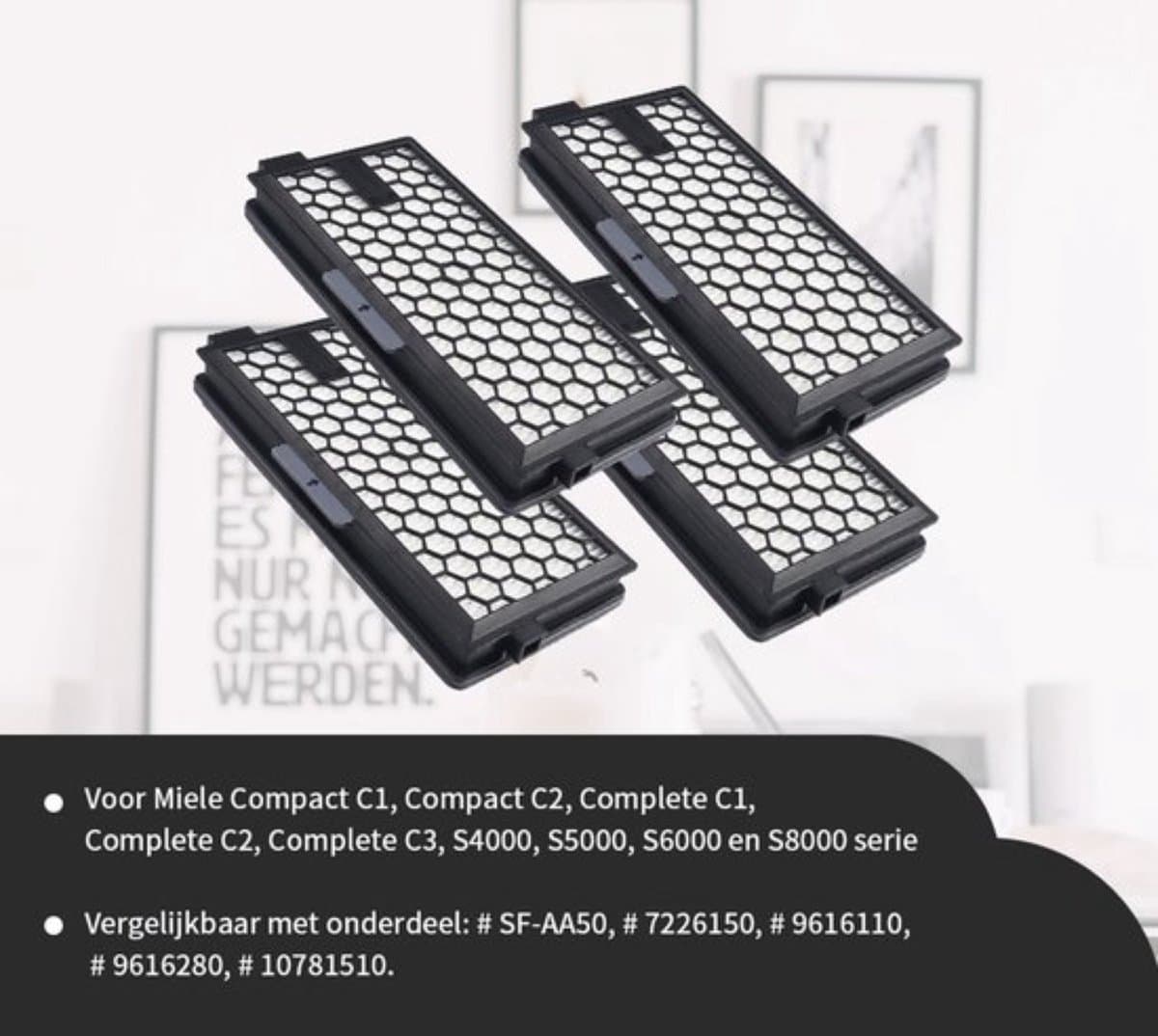 Replacements® HEPA-filters geschikt voor Miele Active AirClean 50 – Voor Complete C3, C2, S8, S6, S5, S4 - Vervangt SF-HA 50 - 4 stuks — afbeelding 1