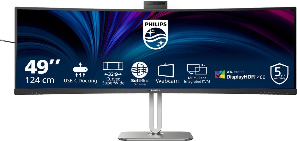 Philips 49B2U6900CH - Ultrawide QHD Curved Monitor - USB-C 100w - RJ45 - KVM switch - HDR400 - Webcam - 5jr Garantie - 49 inch — afbeelding 1