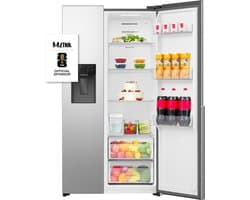 ETNA AKV5178IRVS - Amerikaanse koelkast - No-Frost - 178 cm hoog - 528 liter - Energielabel E - Invriesvermogen 10 kg/24u - Geluidsniveau 40 dB - LED Display - IJs- en waterdispenser - SuperCool - FastFreeze - Deuralarm - Multi Airflow – EnergySaving