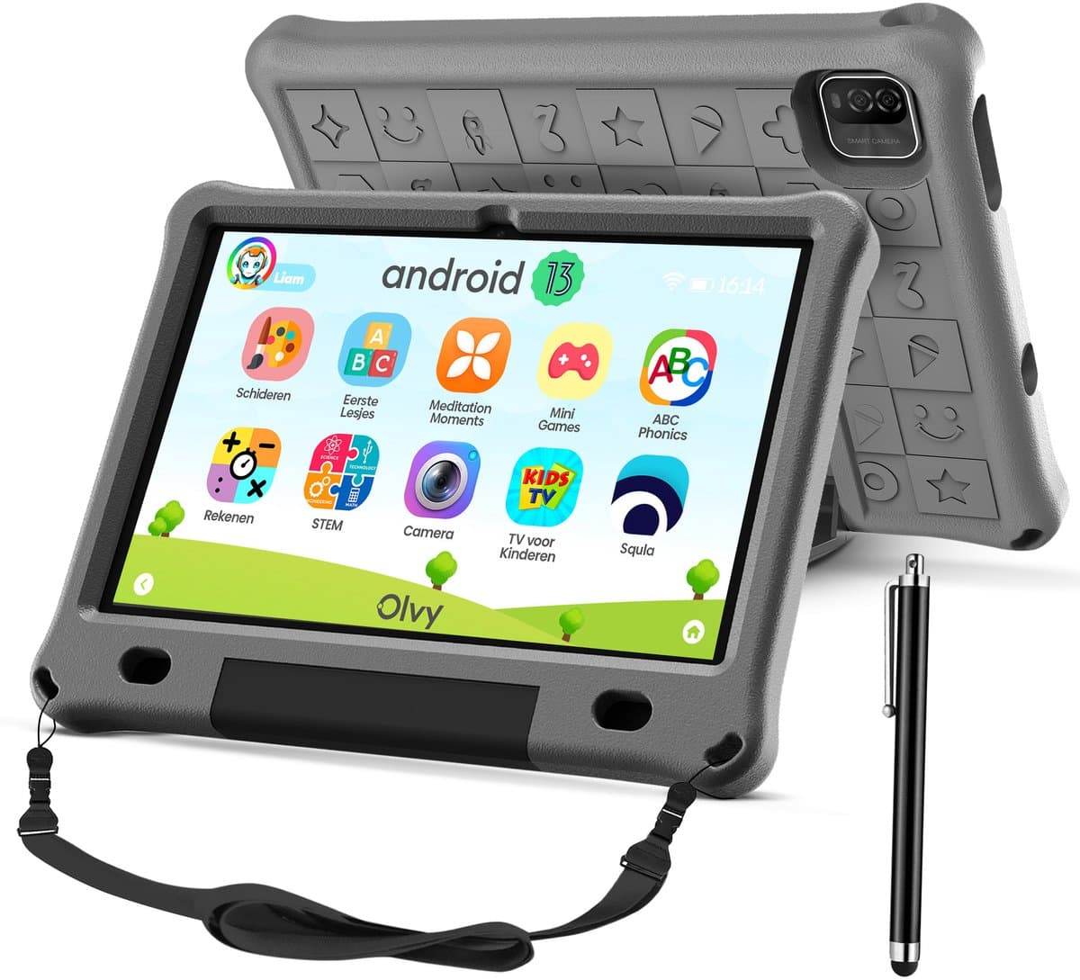 Olvy Kindertablet PRO - 6000 mAh - Vanaf 3 Jaar - 128GB - 4GB+4GB RAM - Ouder Control App - 10 Inch - Tablet - Tablet Kinderen & Volwassenen - Stevige Beschermhoes - 100% Kidsproof — afbeelding 1