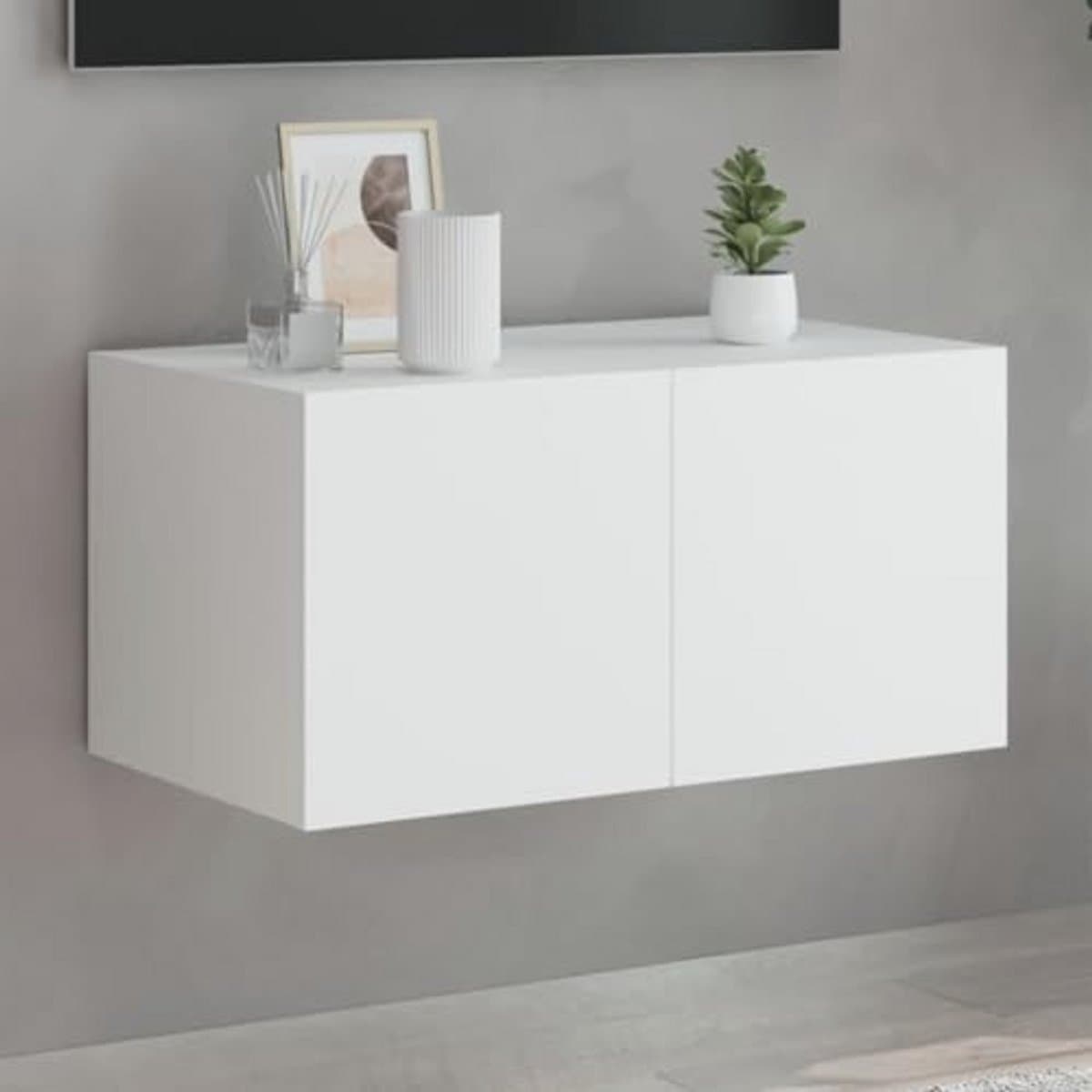 Wandmeubel voor televisie met LED verlichting - 60x35x31 cm - Wit — afbeelding 1
