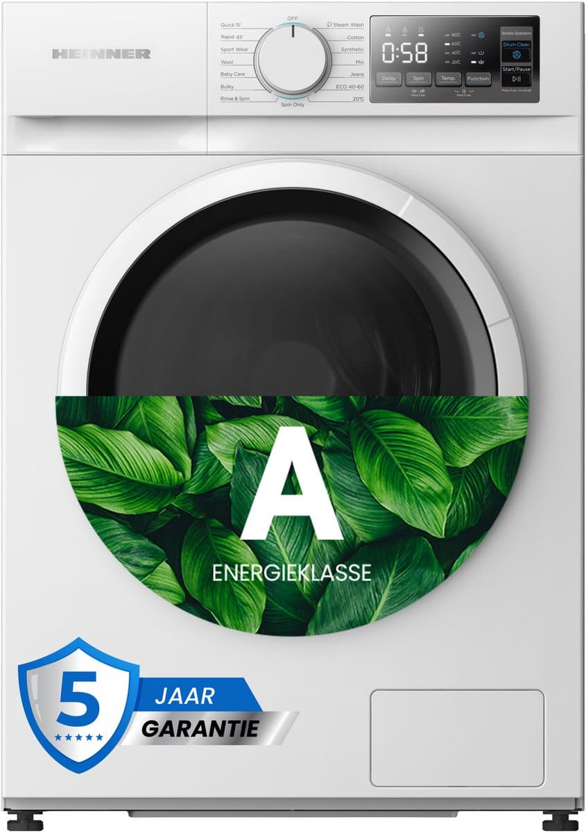 Heinner HWM-M714IVSMNA+++ Smalle Wasmachine 7 kg – 15 Programma’s Met Stoomfunctie – 1400 tpm – Energieklasse A – LED Display – Wit – 5 Jaar Garantie — afbeelding 1