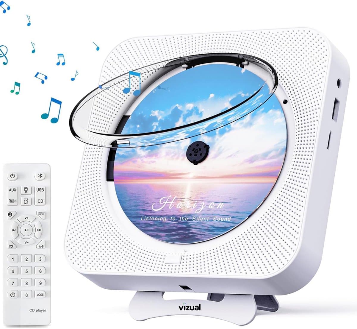 Vizual CD Speler met Radio & Bluetooth - Draagbare CD Speler voor Muur & Tafel - FM Keukenradio met Afstandsbediening - Ingebouwde Speakers - Wit — afbeelding 1