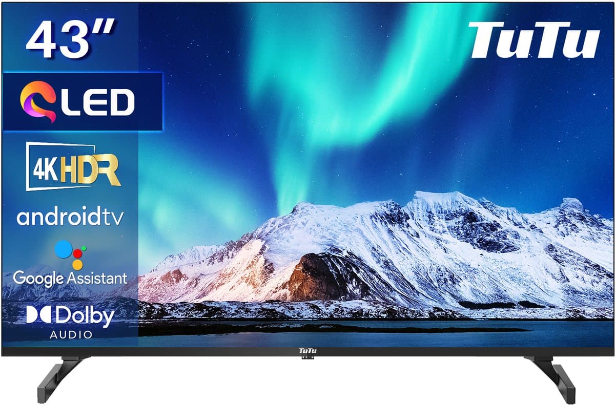 TuTu Android Smart TV - QLED 4K Ultra HD - 43 inch/109 cm - Frameless Design - Tripple Tuner DVB-T/T2/S/S2/C - HDMI x3, USB x2, CI+ - Voice Controle & Streaming apps - Geassembleerd in Eindhoven - TUQ43UN1 — afbeelding 1
