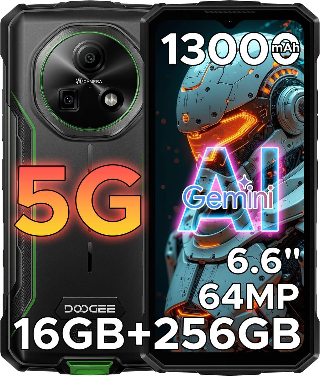 DOOGEE Fire 7 5G -Robuuste Smartphone-Outdoor Phone-16GB + 256GB/2TB- Android 15-6.6 inch HD+90Hz -13000mAh/18W -64MP+16MP AI Dual Camera-Construction Site Dedicated Phone-IP68 Waterproof-Dustproof-NFC-OTG-3 Card Slots — afbeelding 1