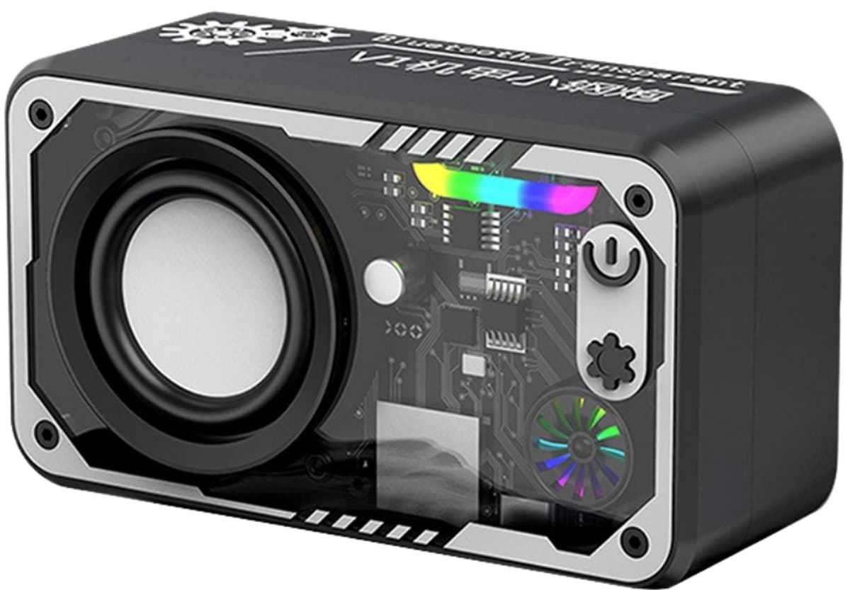 Fivesquare SteelCannon RGB Speaker – Mini Bluetooth Speaker met Transparant Industrieel Design, 5W Bass & RGB Ambient Licht Zwart — afbeelding 1