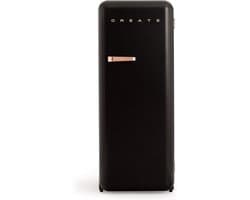 CREATE - Koelkast in retrostijl - Zwart - Handvat Roségoud - FRIDGE RETRO 281L