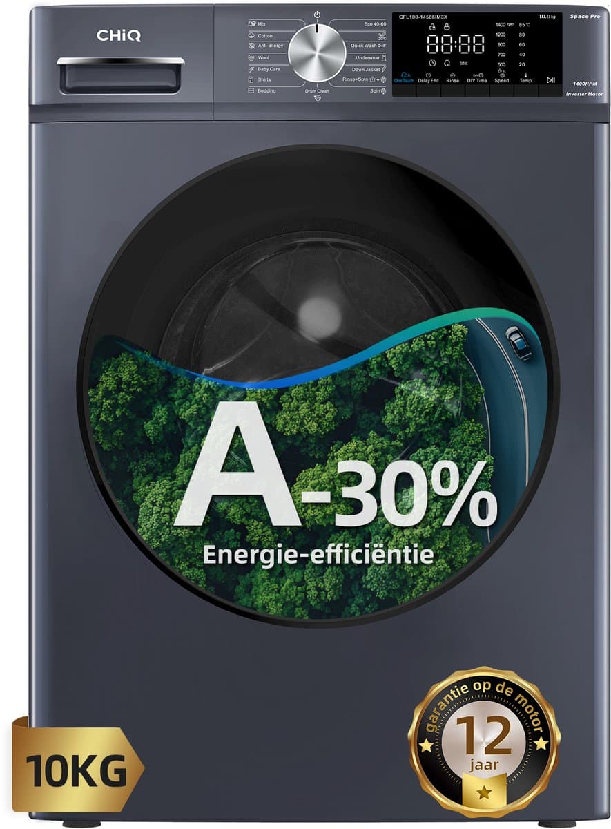 CHiQ CFL100-14586IM3XA - Wasmachine - 10 KG - Space Pro - A-30% - 16 programma's - AI Smart - Stoomwassen & Quick Wash - 12 jaar garantie op motor — afbeelding 1