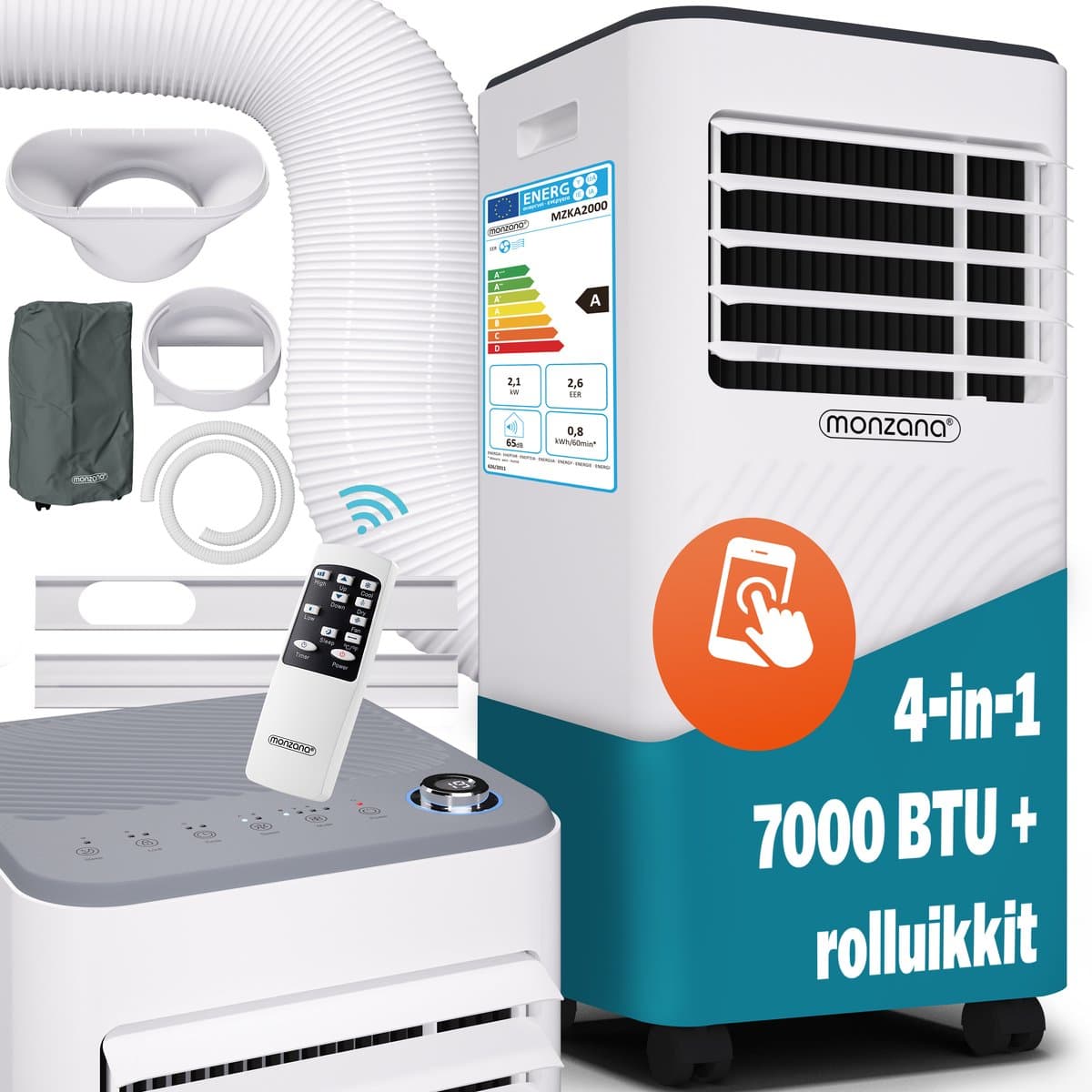 Monzana Mobiele Airco 7000BTU - 4in1 Kit Rolluik 20-25m² met App - Wit — afbeelding 1