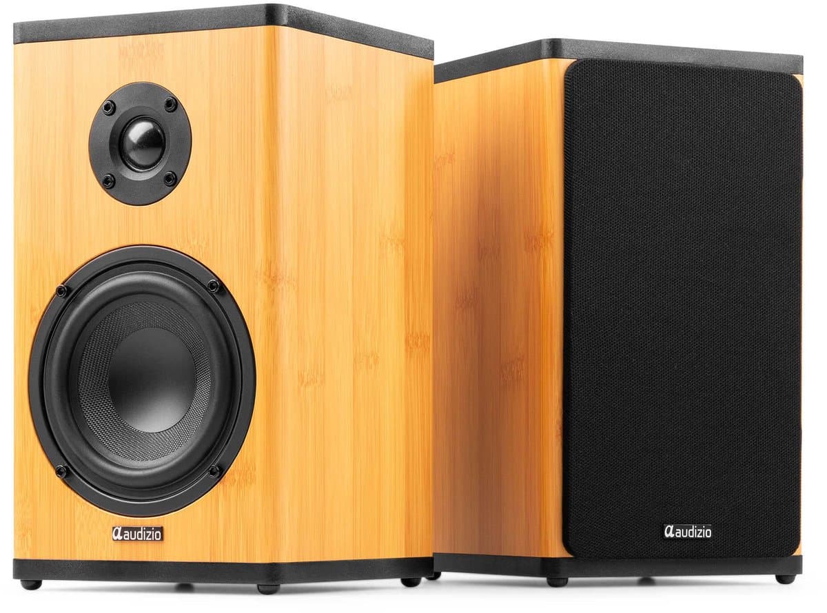 Draadloze speakers - Audizio BS20 speakerset - Luidspreker boxen met Bluetooth - Oplaadbare accu - Bamboe — afbeelding 1