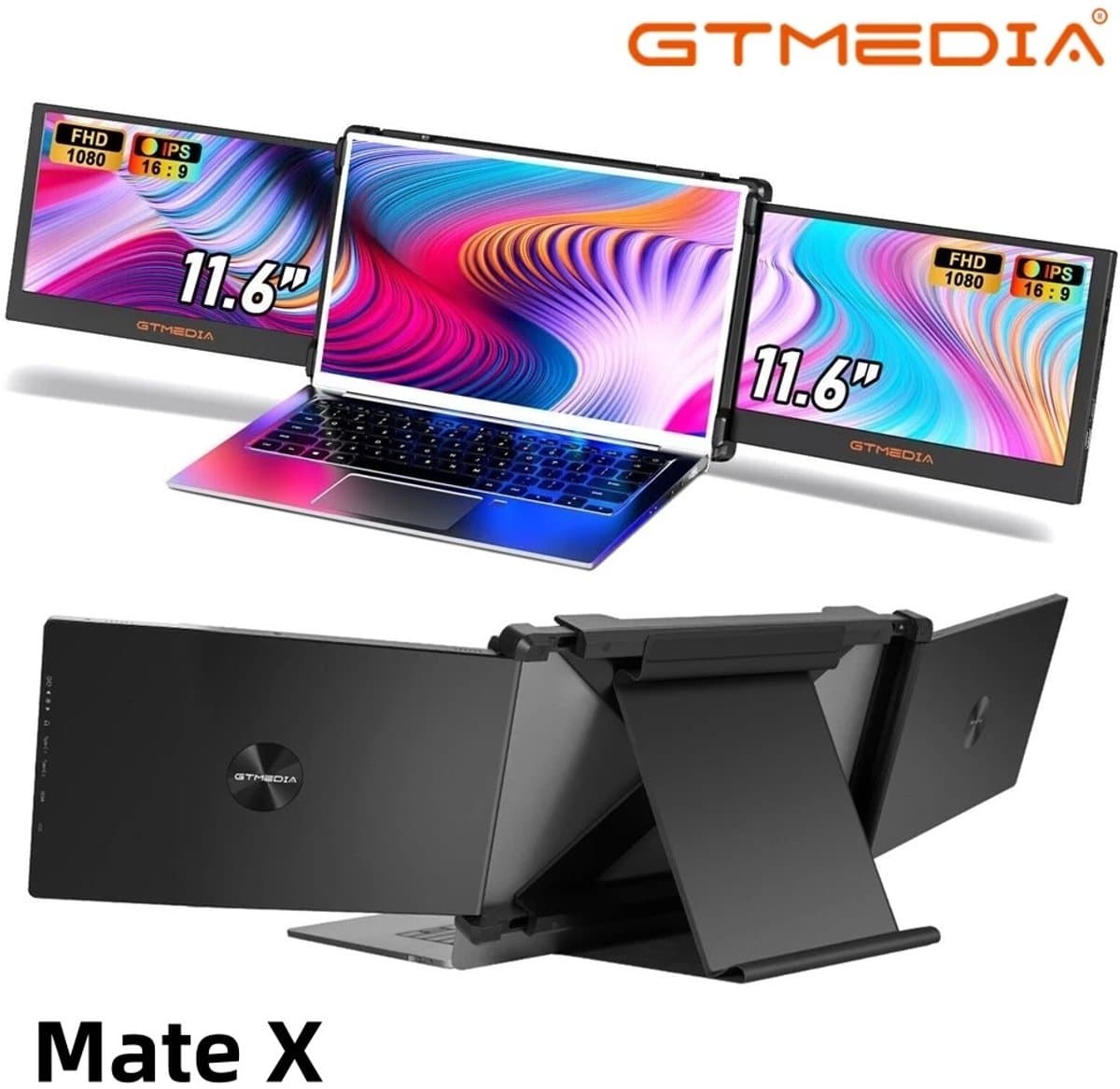 GTMEDIA - Portable Monitor Triple - Portable Monitor Laptop - Portable Monitoren - 11.6'' - 1920*1080 IPS FHD - Plug & Play — afbeelding 1
