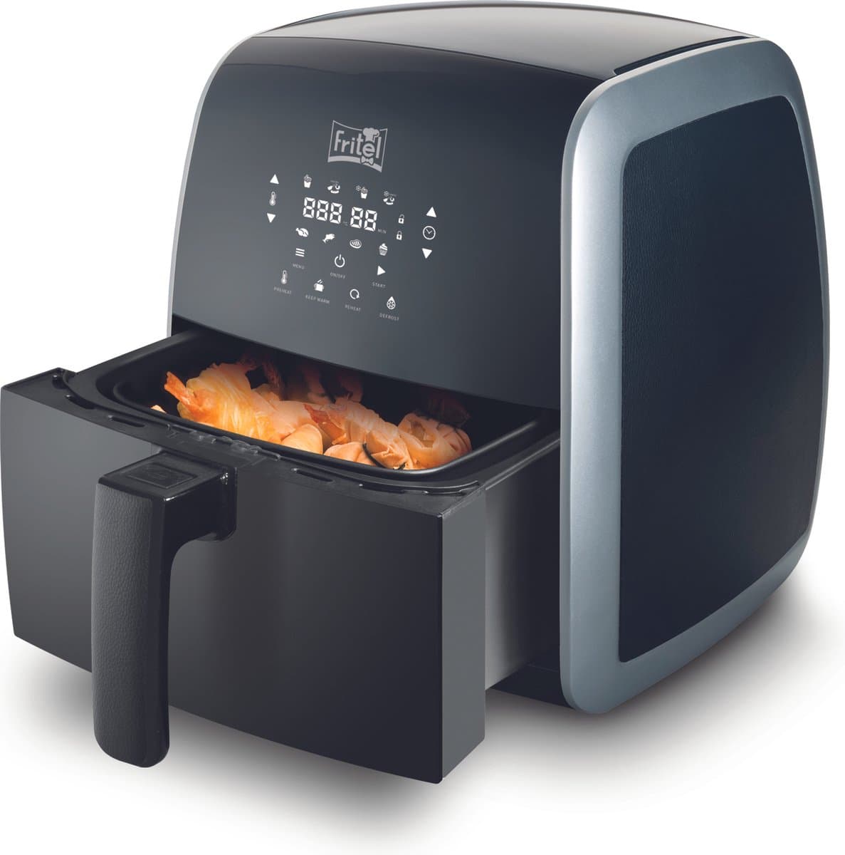 FRITEL Airfryer SnackTastic® 5804 – Airfryer / Heteluchtfriteuse 3,2L – 1450W – Voor 2-5 Personen – Digitaal Touchscreen – 8 Programma’s – Compact – Soft Leder Look – Zwart — afbeelding 1