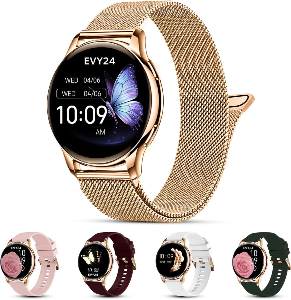 Evy24 Smartwatch Pro 42mm - Smartwatch Dames - Horloge met Belfunctie - Sporthorloge Dames - AMOLED - Bloeddrukmeter - Stappenteller - Android en iOS - Roségold — afbeelding 1