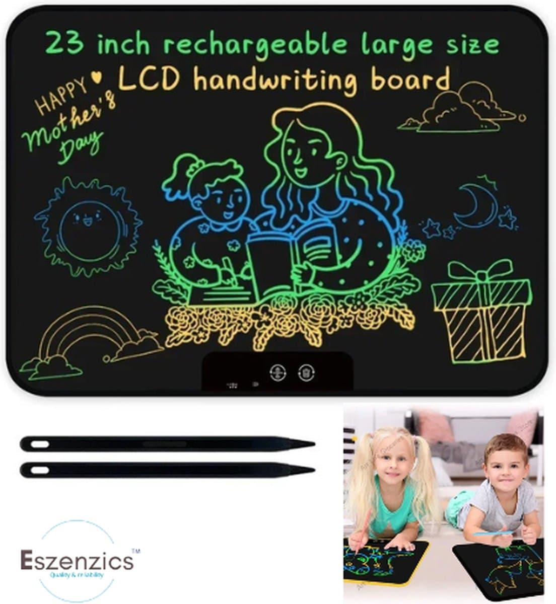 Eszenzics™ Tekentablet XXL - Extra groot 58cm - Kristalhelder - Digitaal Schrijftablet - Tablet kinderen - LCD scherm kleur - Oplaadbaar - Drukgevoelig tekenen — afbeelding 1