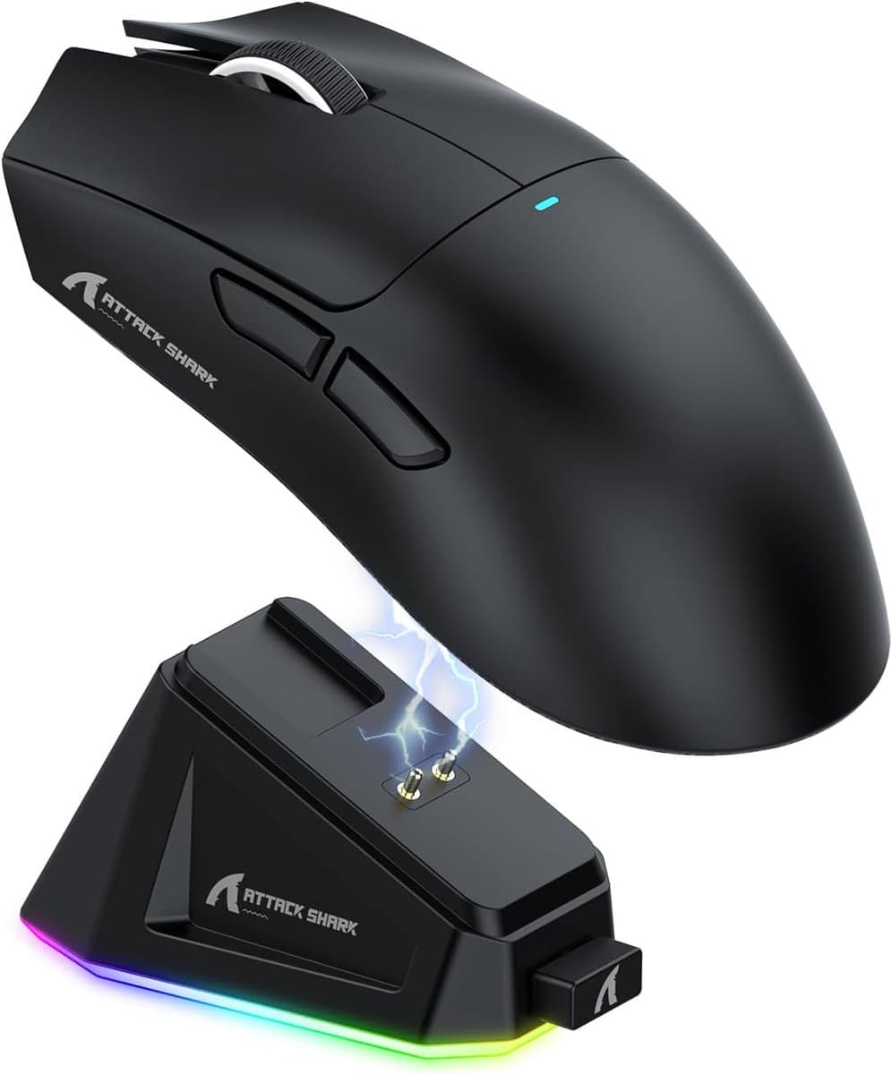 ATTACK SHARK X11 - RGB Gaming Muis - Magnetisch Oplaaddock - PAW 3311 Sensor - 59g Lichtgewicht - Bedraad + 2.4G + BT - 22.000 DPI - Zwart — afbeelding 1