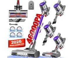 Elekiatech Steelstofzuiger- 46000Pa - 50 Minuten Gebruikstijd - 8 Kegel Filtersysteem Steelstofzuiger Draadloos - 1,5 L Stofbak - 2200 mAh Accu - voor Tapijten en Harde Vloere - Paars